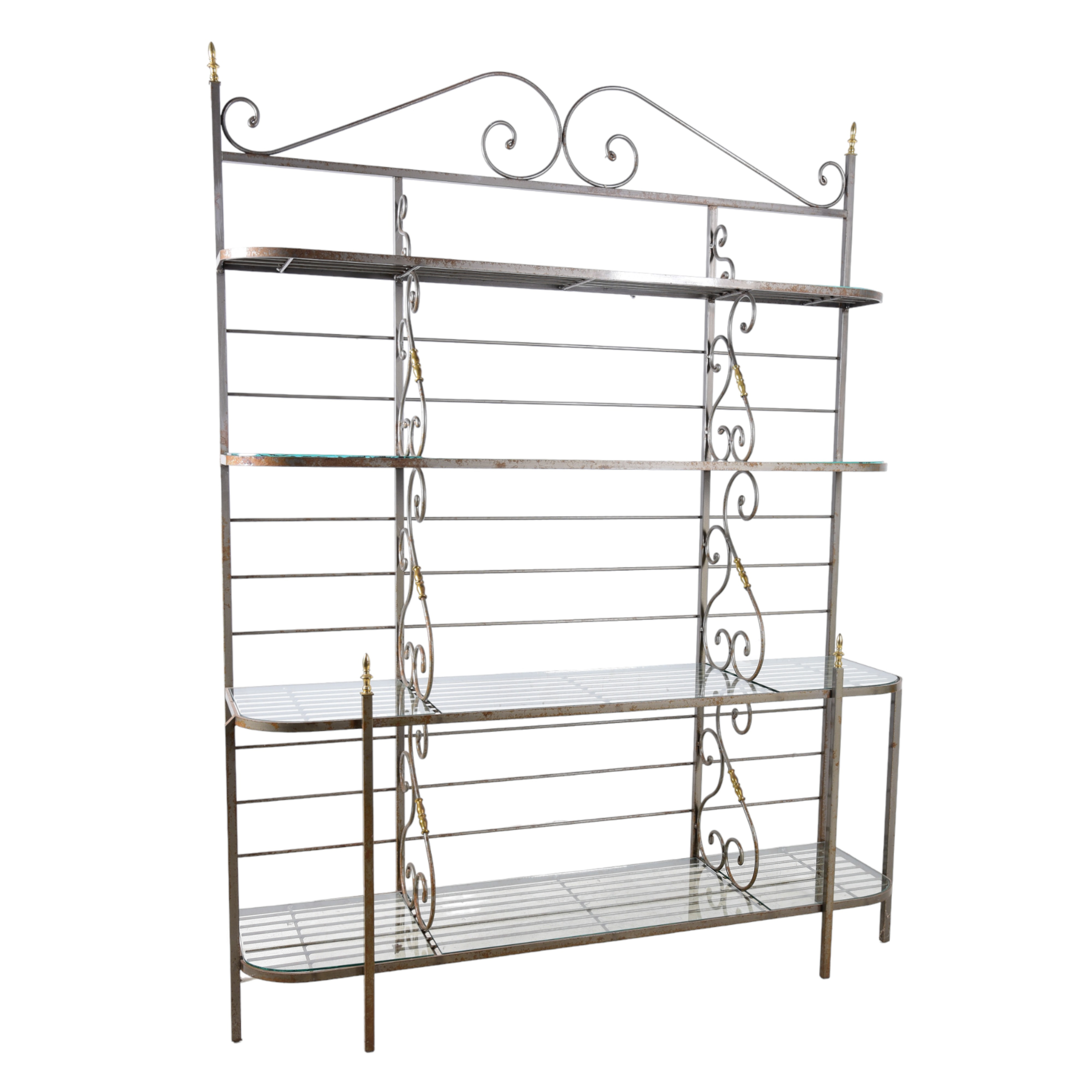 Chrome and brass bakers rack, scrolled