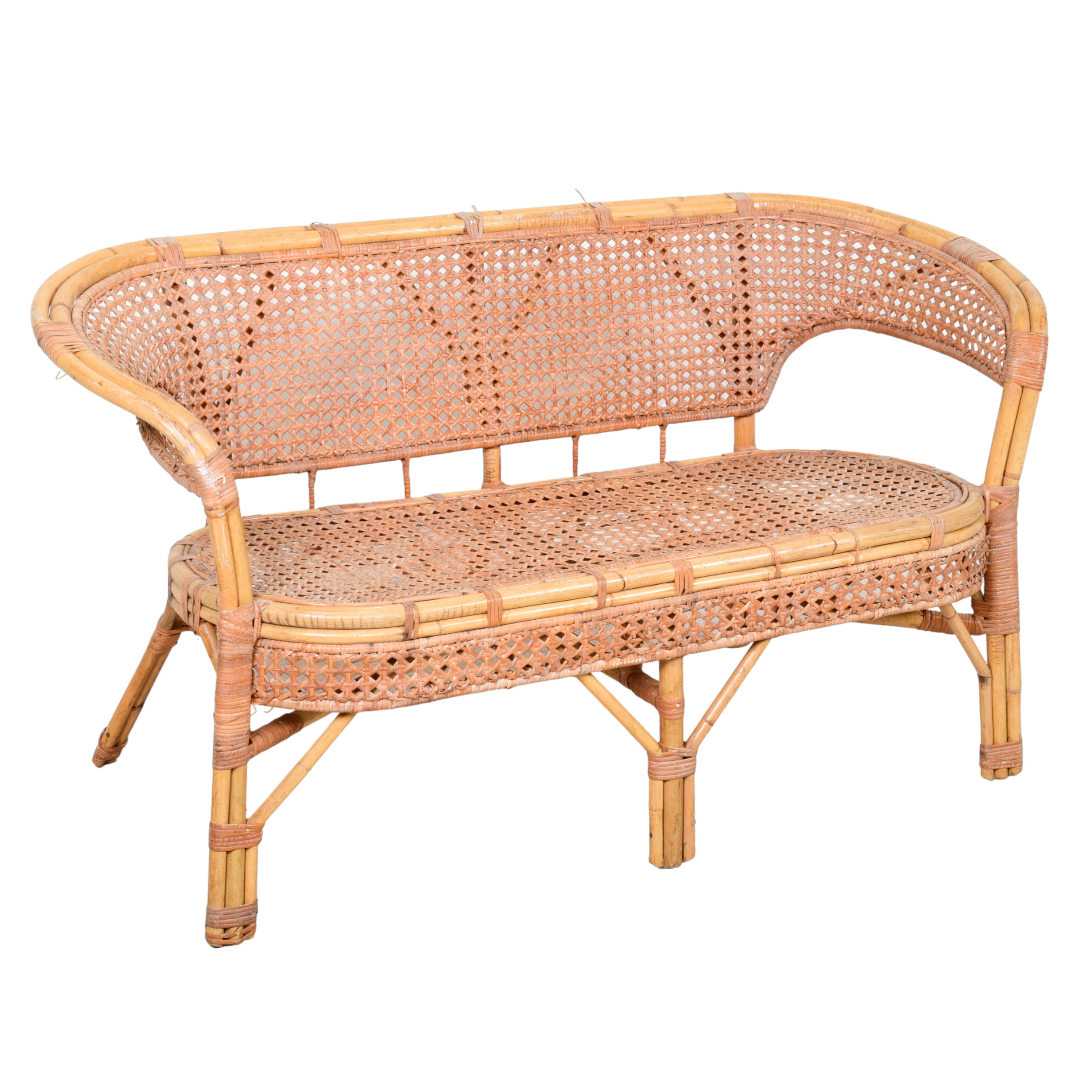 Bamboo and caned bench, caned back