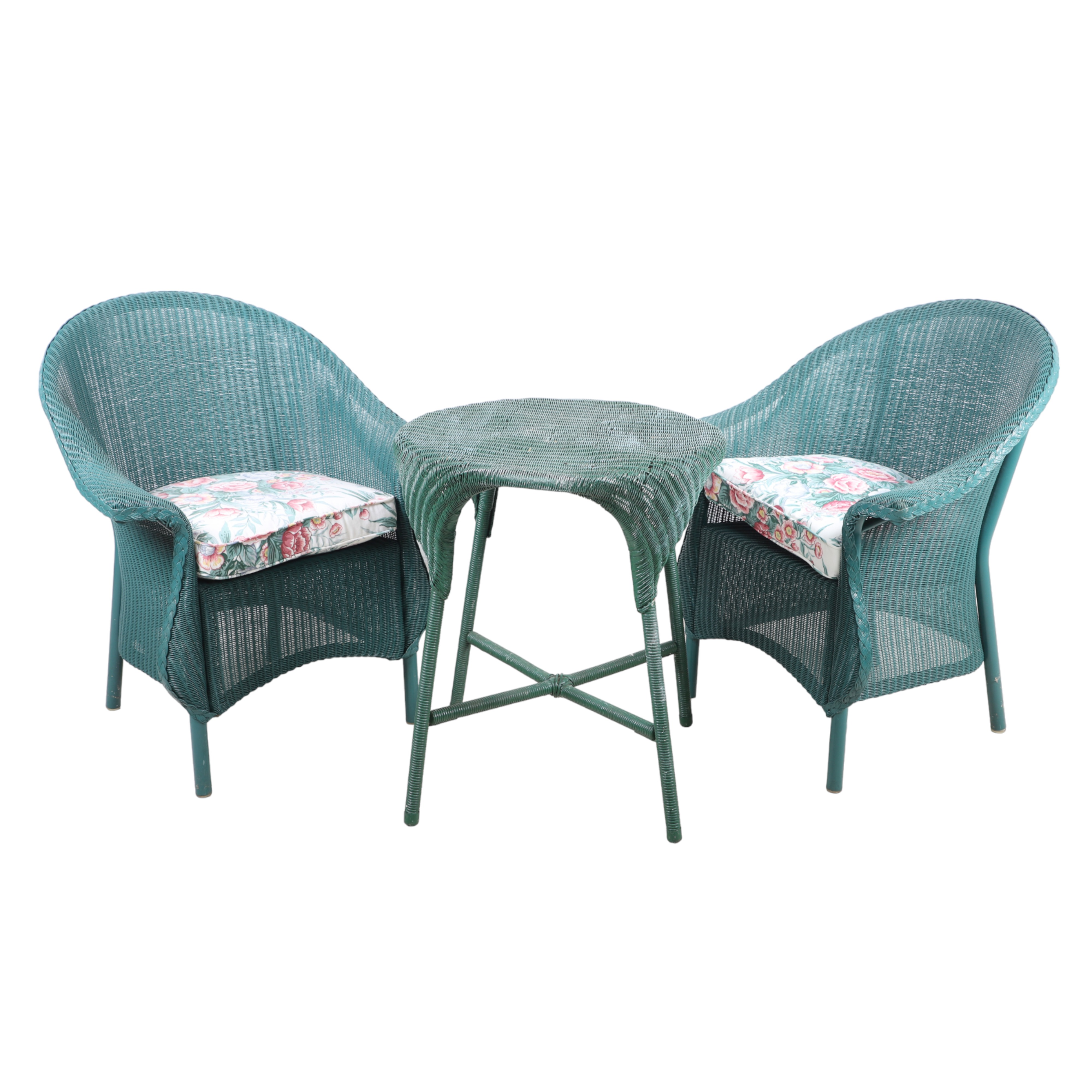 (3) pc Green wicker patio seating