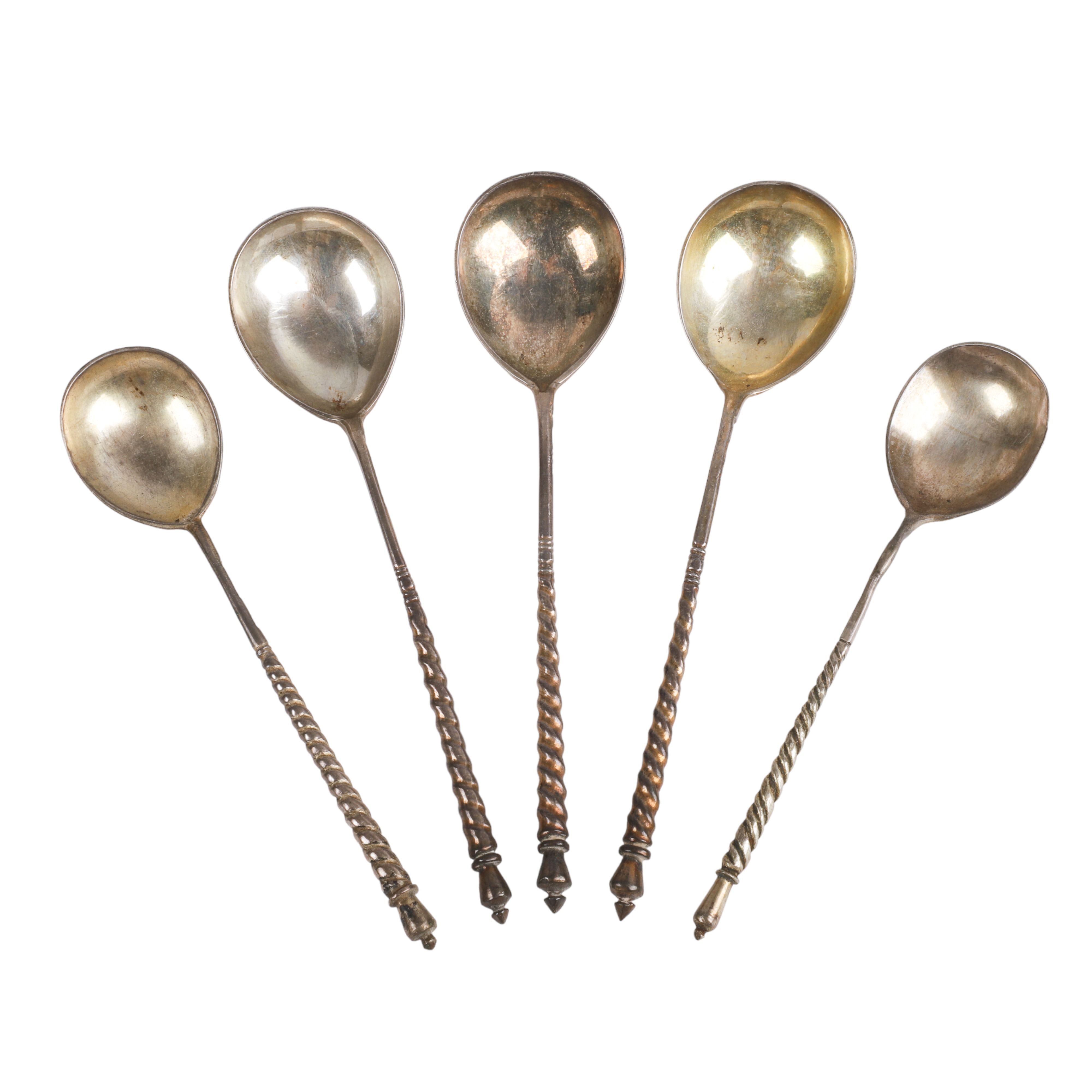 (5) Russian silver spoons, (3)