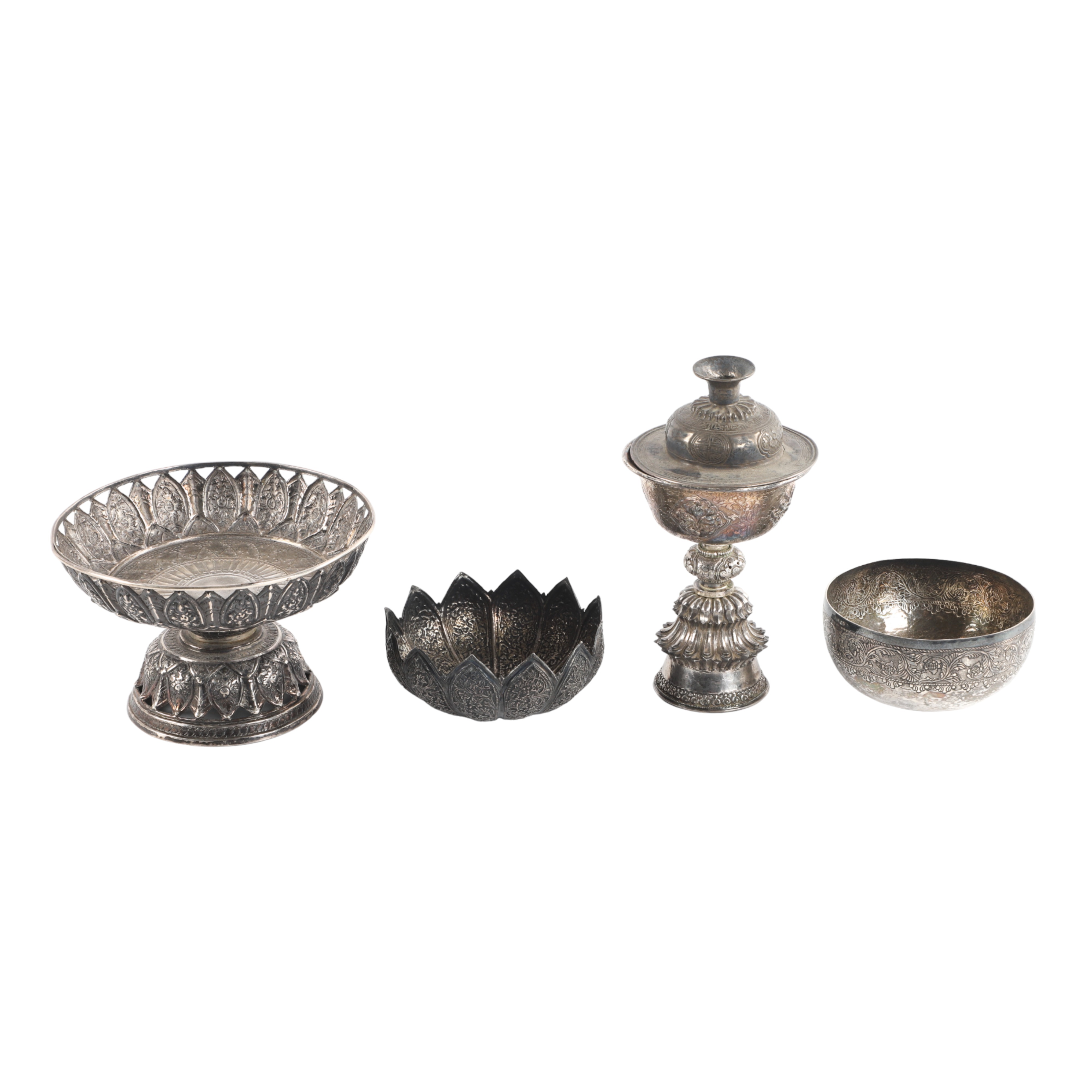 (4) Asian silver tone bowls and