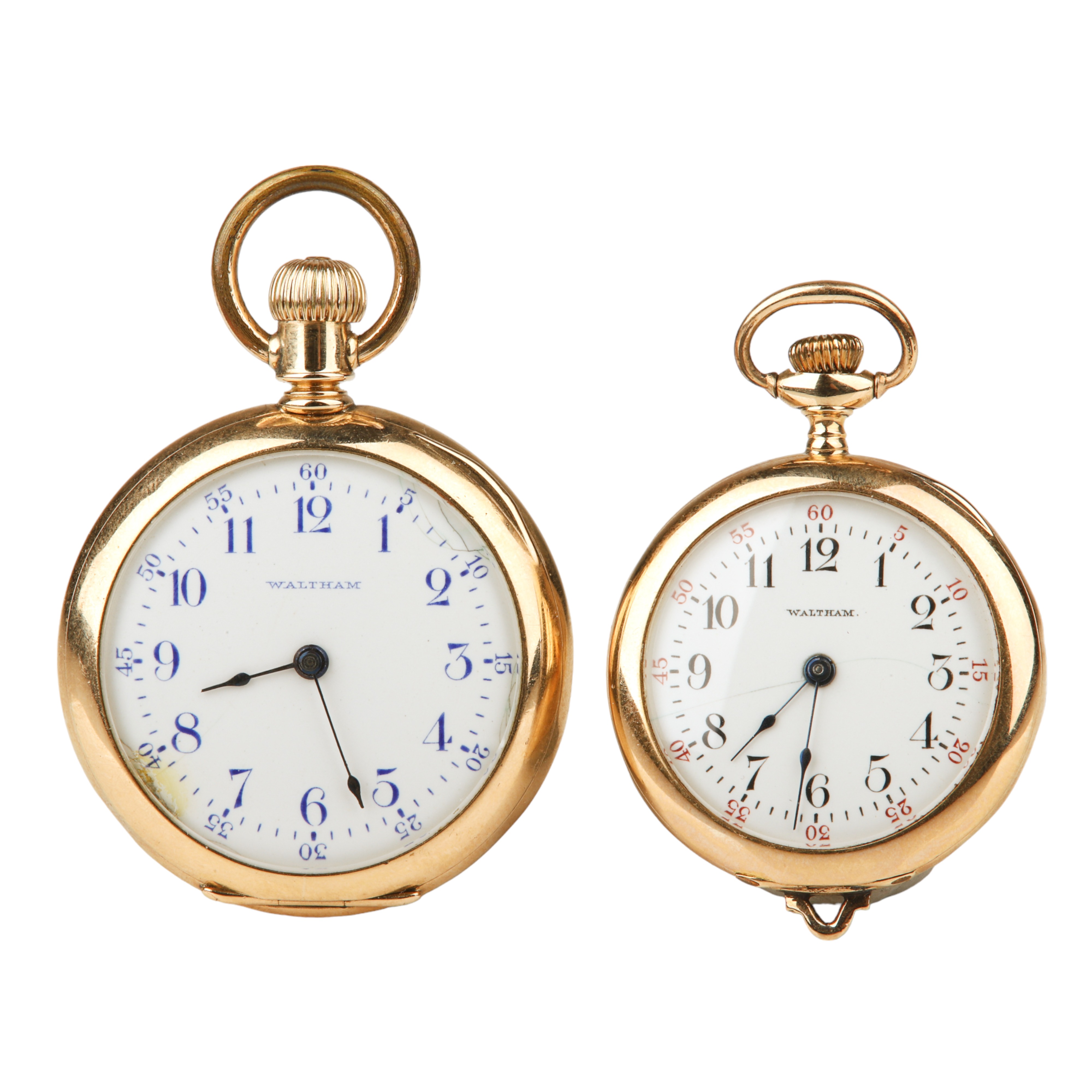 (2) 14K yellow gold Waltham Pocket Watches