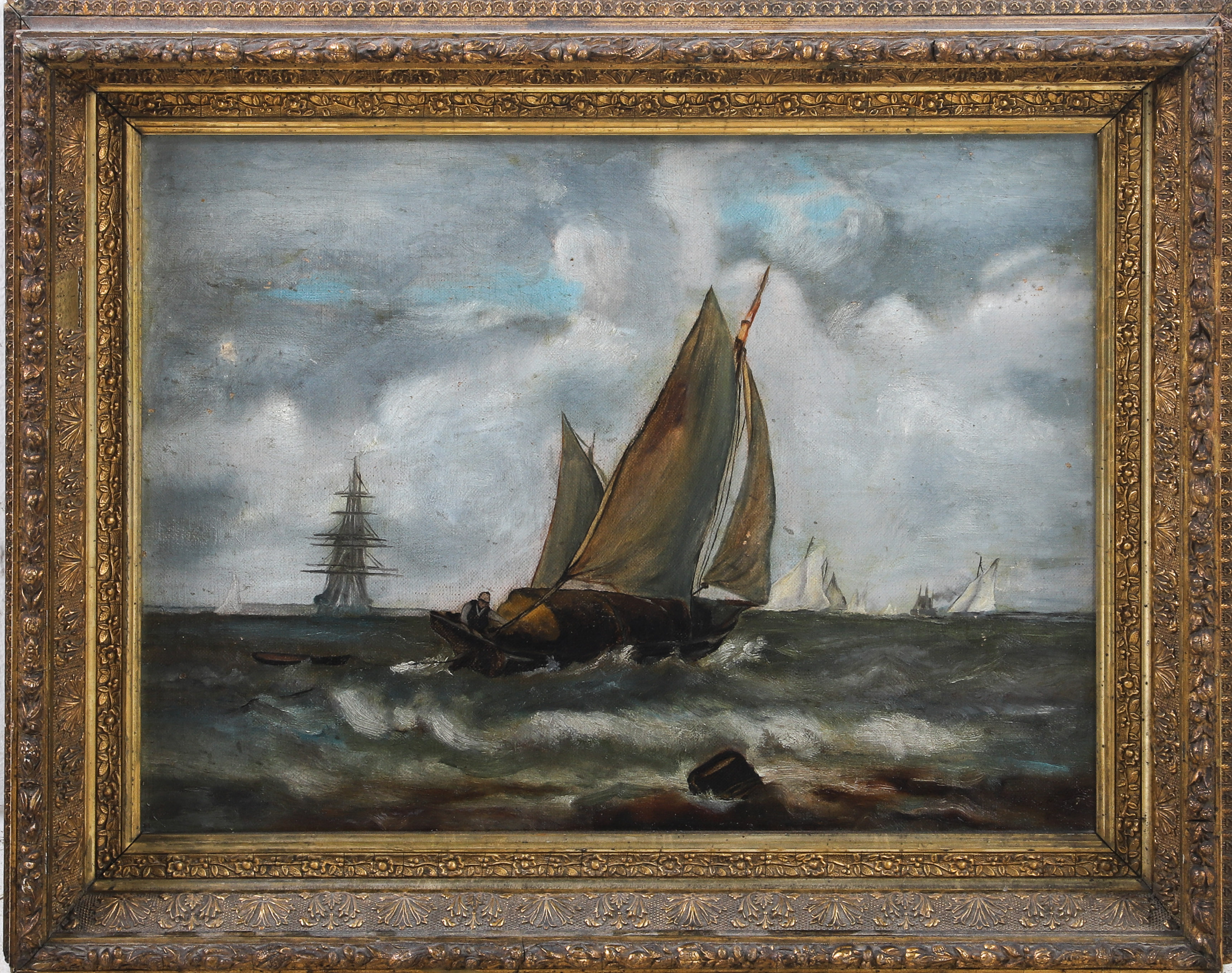 19th C marine painting, oil on
