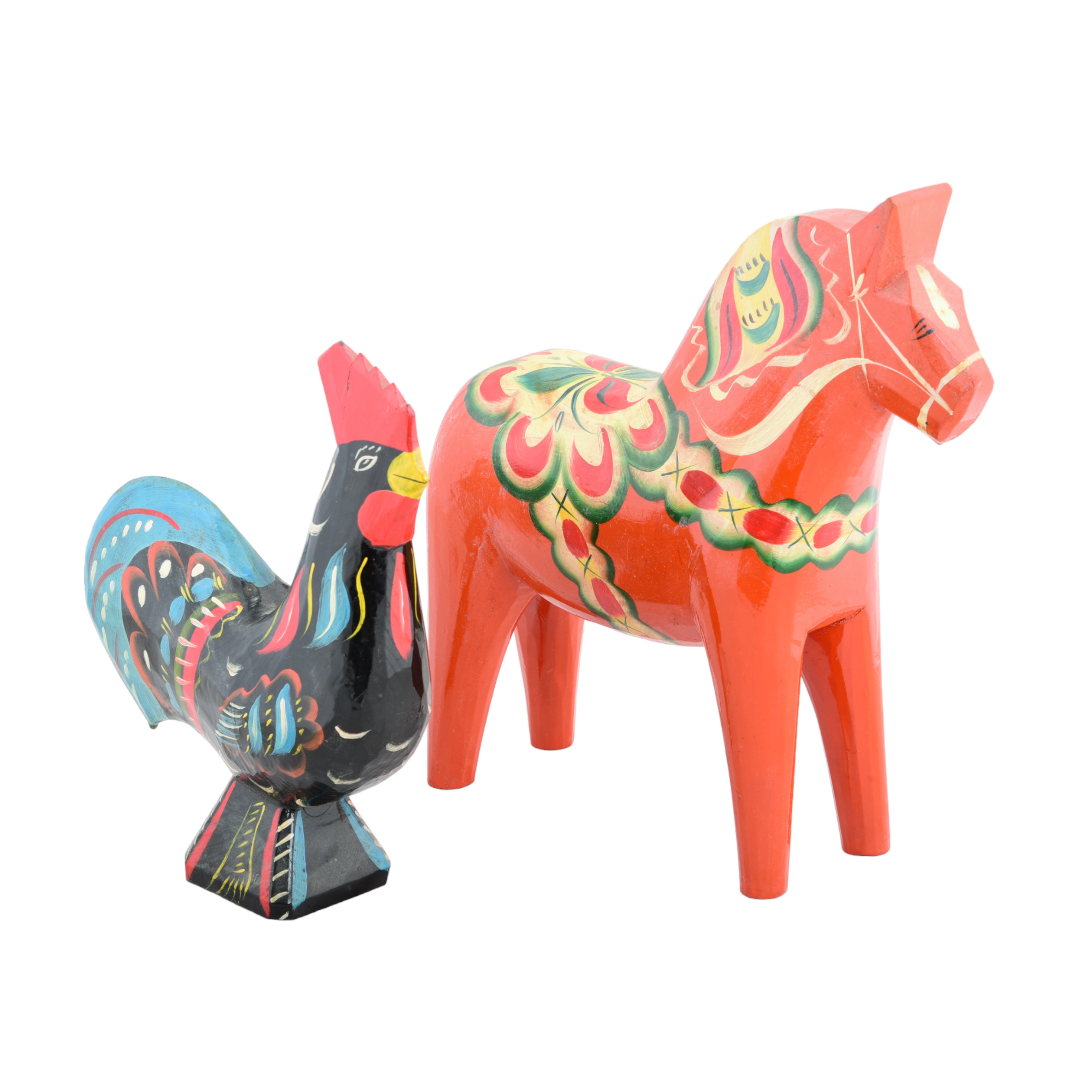 Swedish Dala horse and rooster