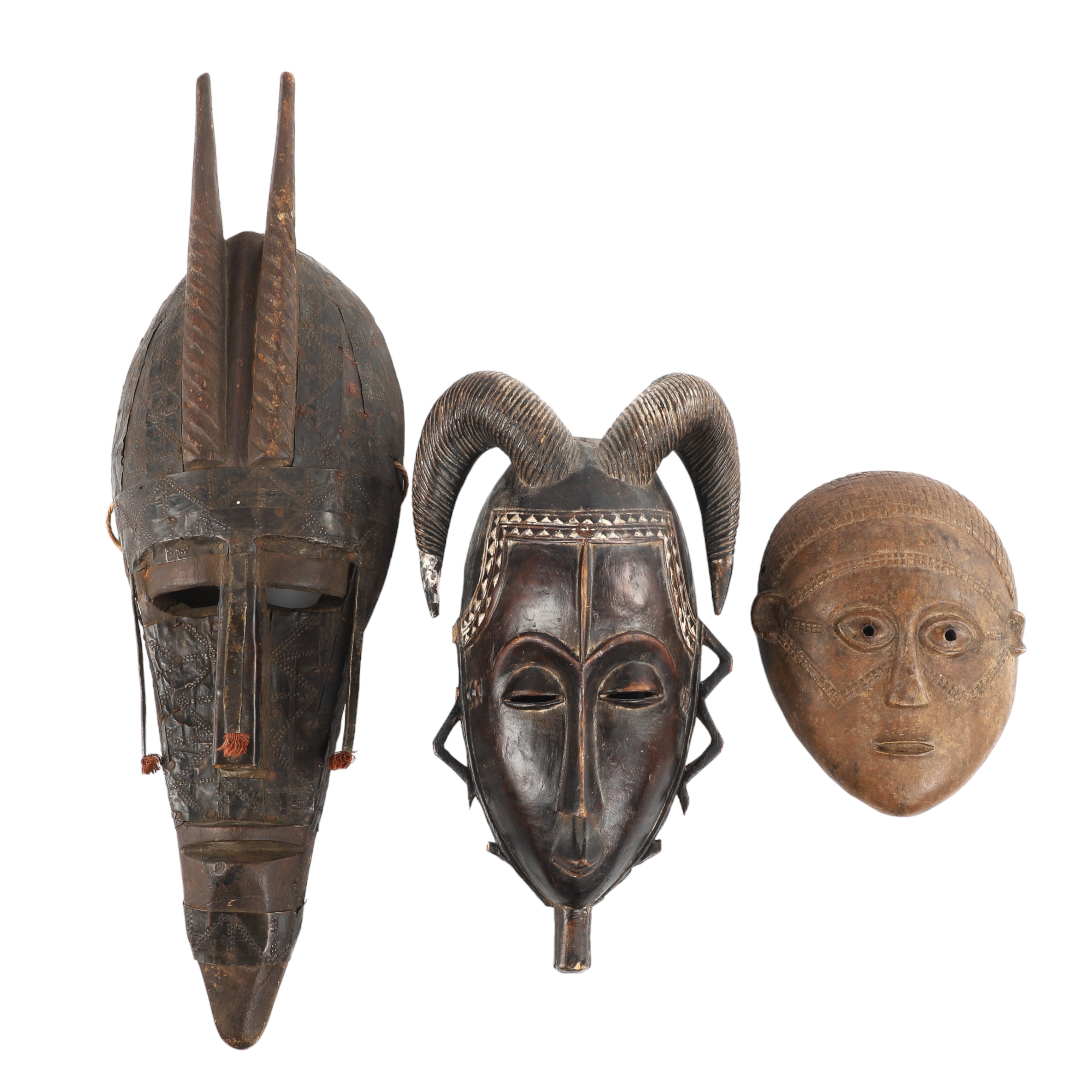 (3) African carved wood tribal