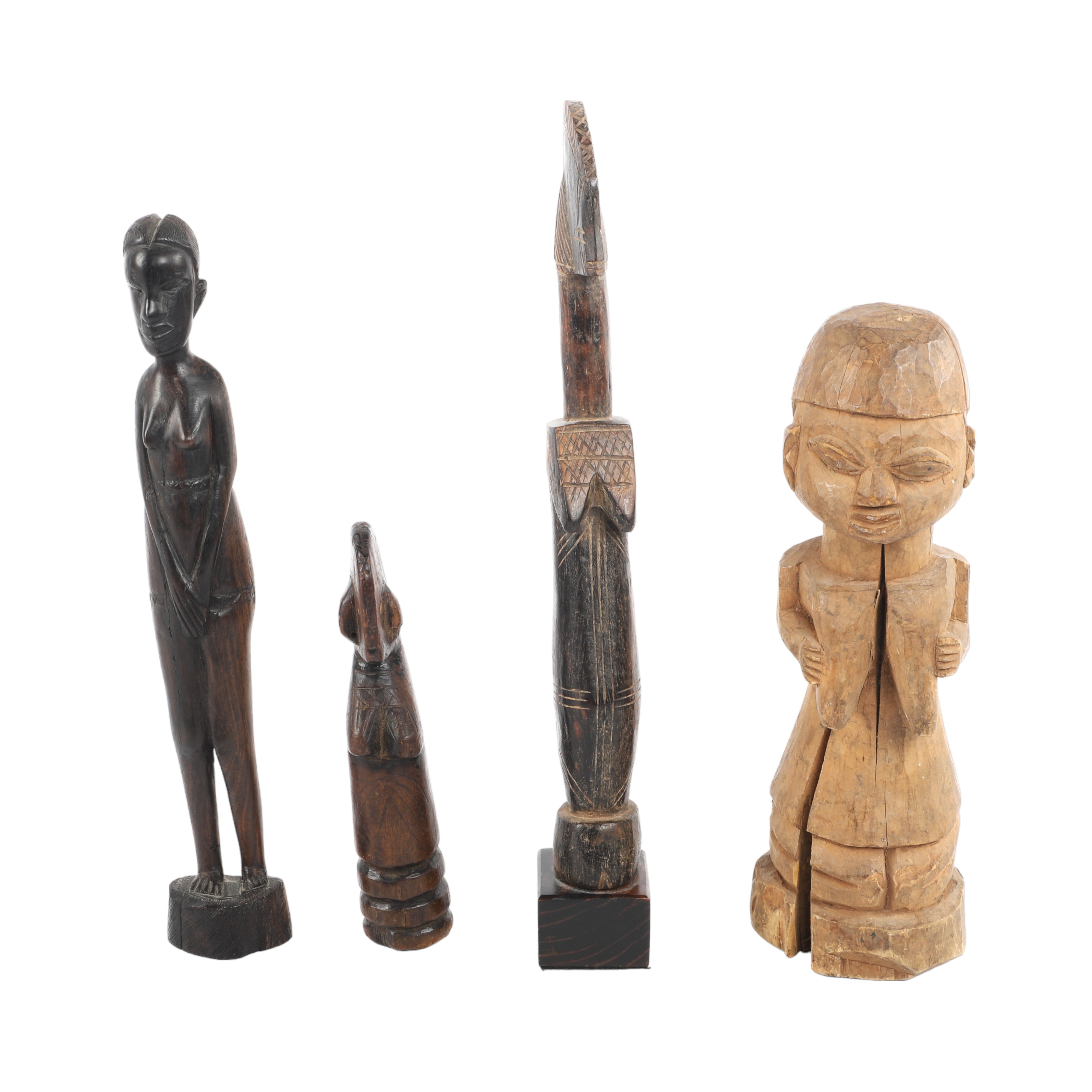 (4) African carved wood female