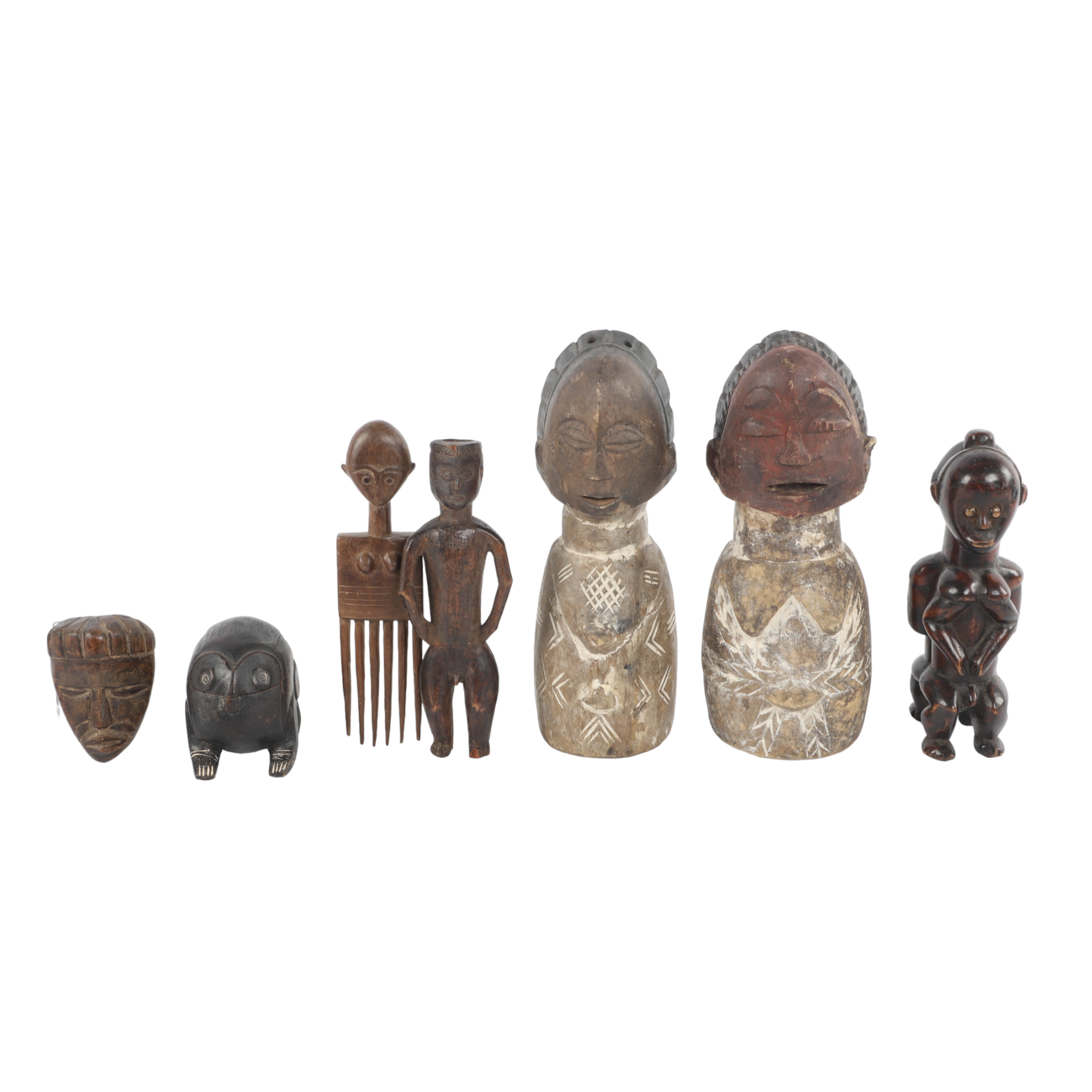 (7) Carved wood African figures,