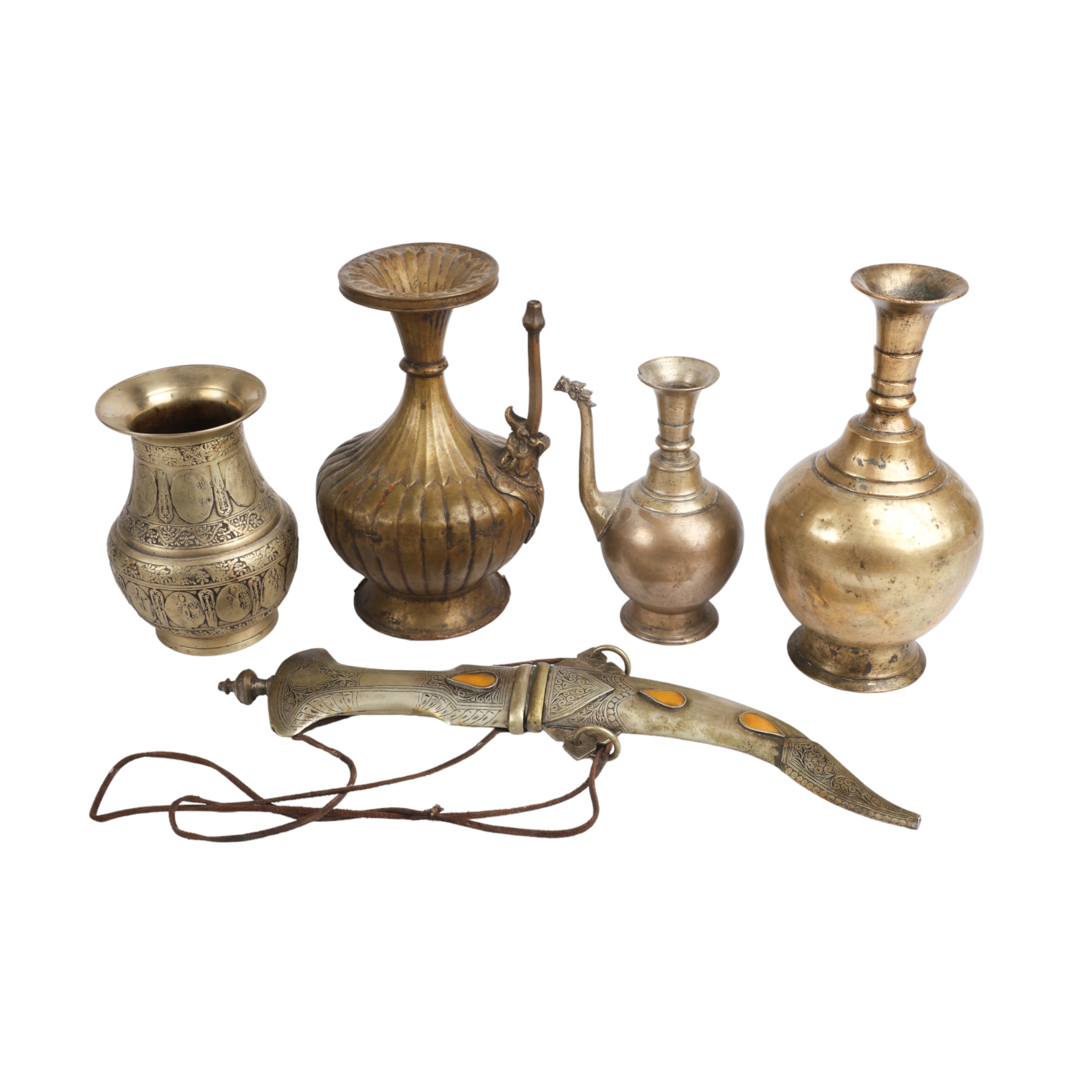 Indian khanjar, vases and water pots