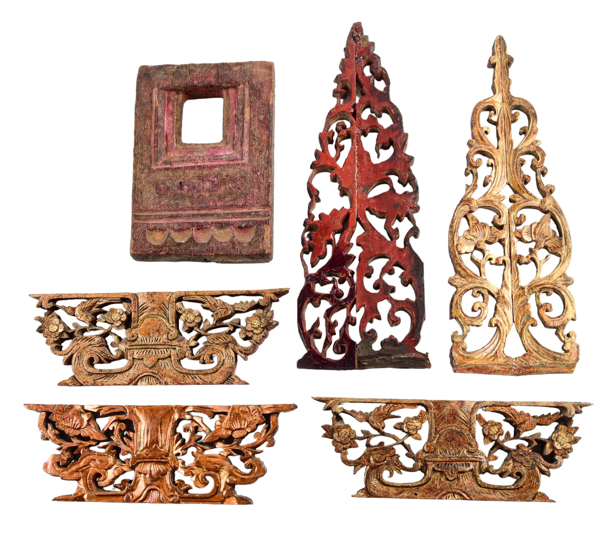  6 Asian carved wood architectural 3ca709