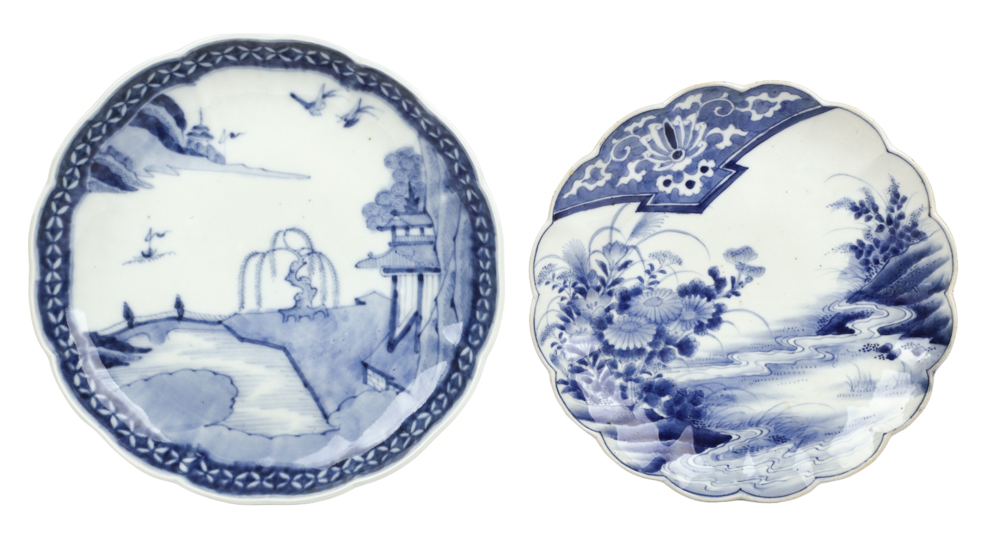 (2) Japanese blue & white porcelain