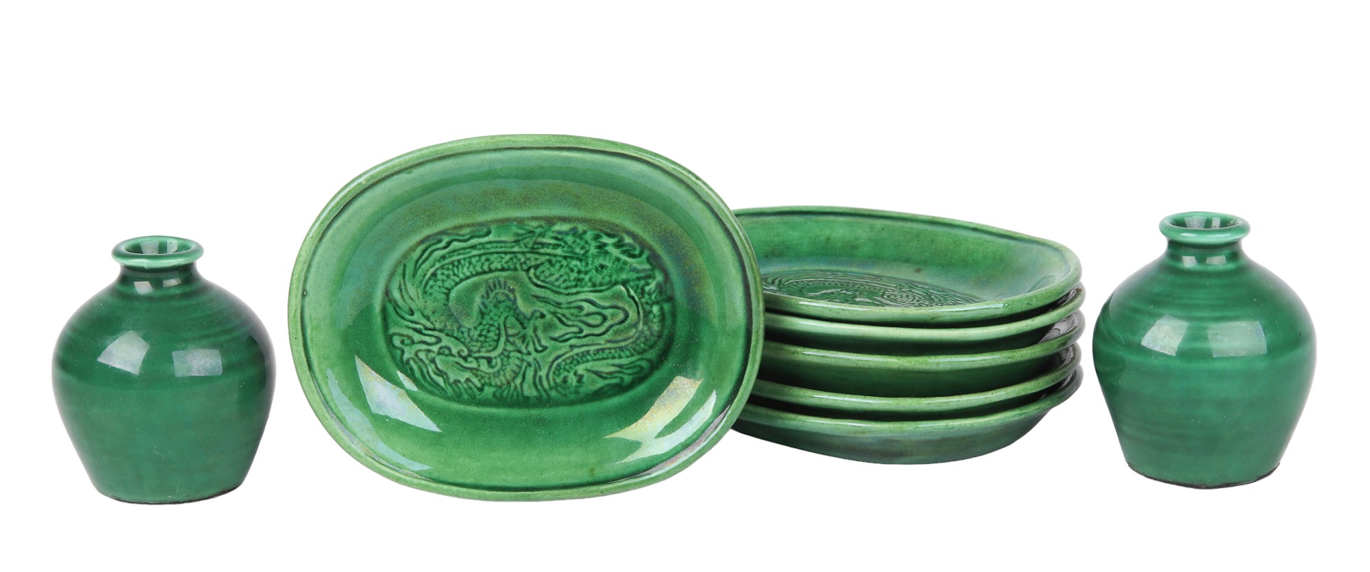 (8) Pcs Asian porcelain, dark green