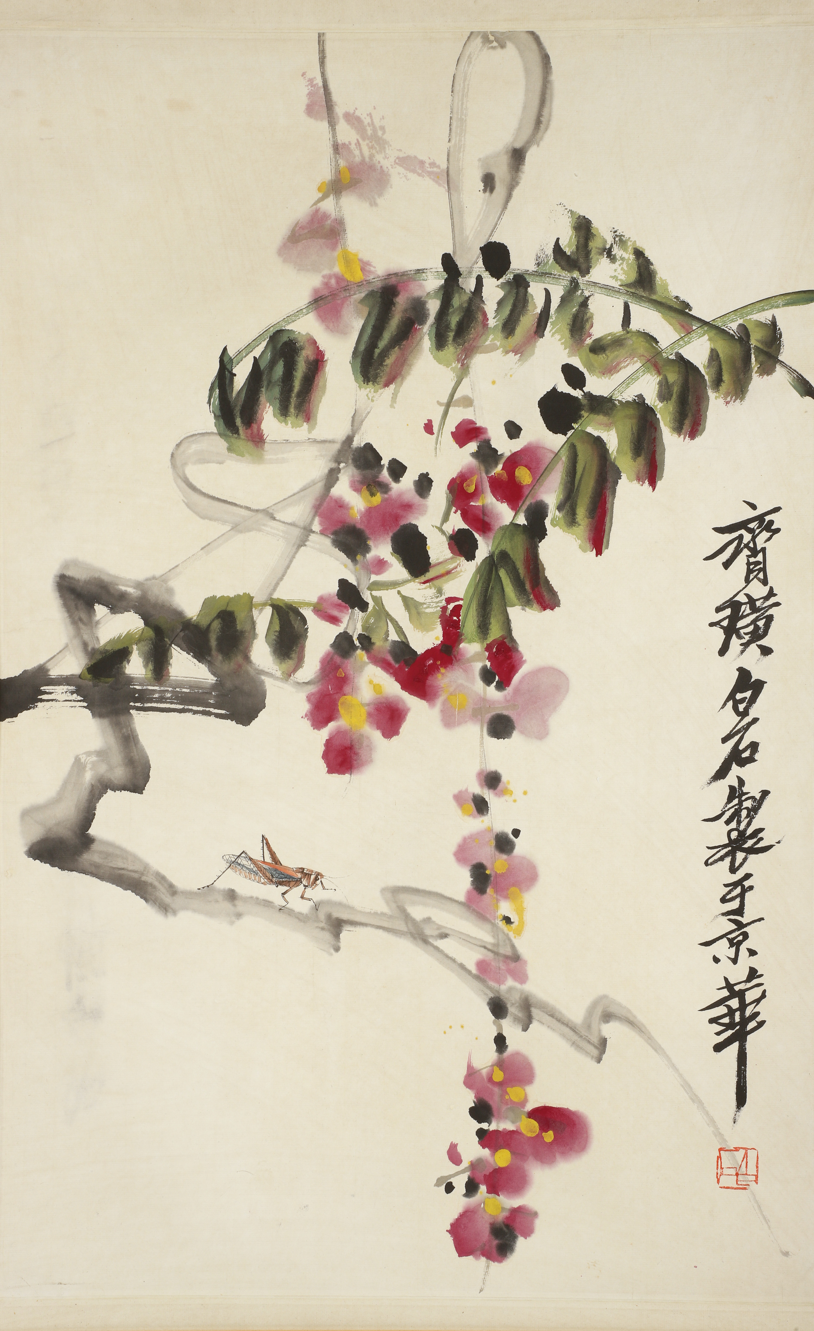 Chinese framed scroll floral watercolor 3ca742