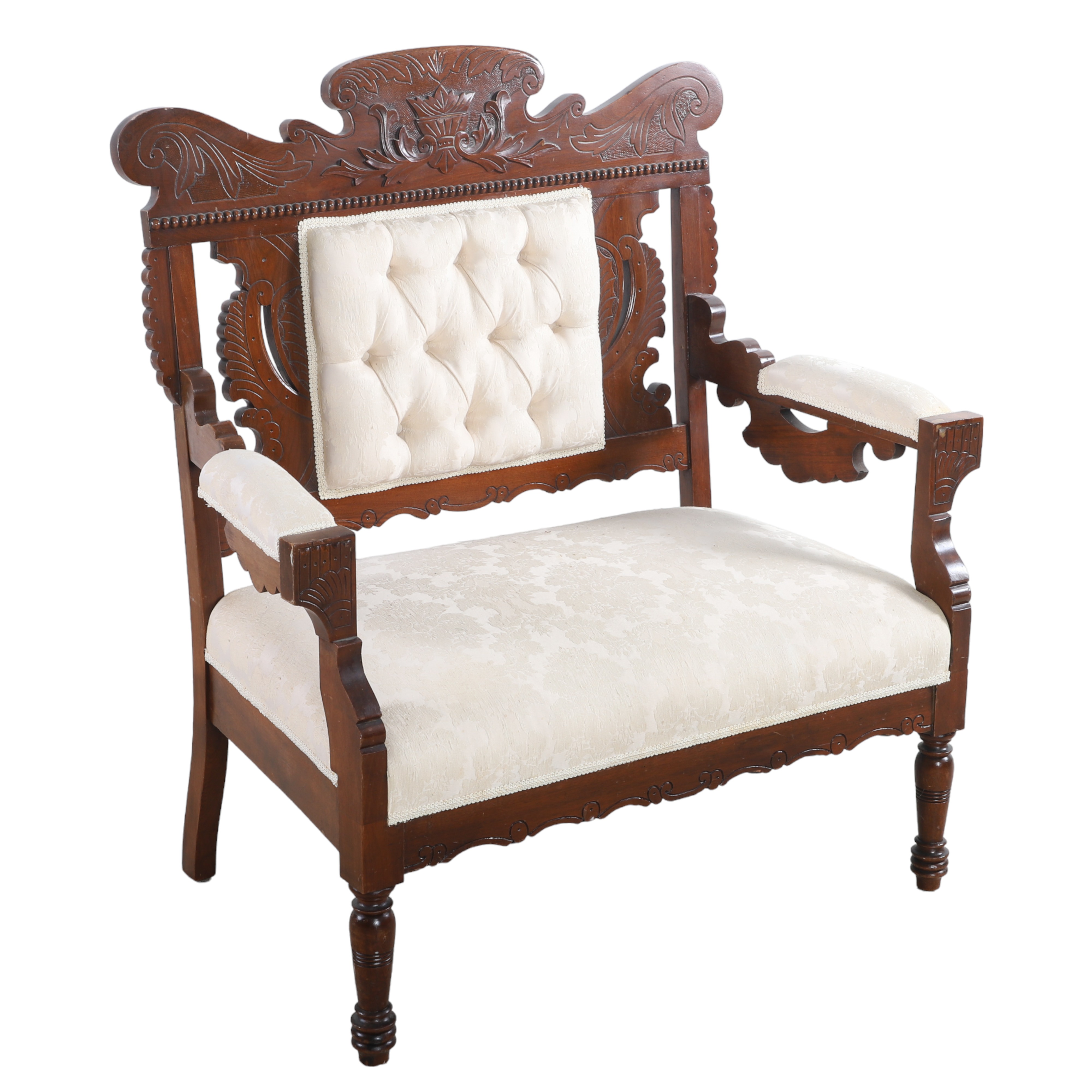 Victorian carved walnut upholstered 3ca789