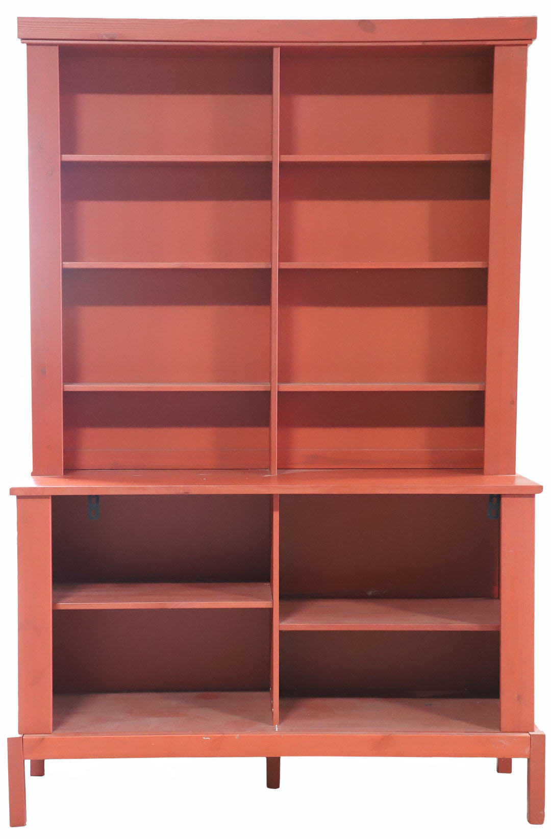 20th c red painted stepback cupboard,