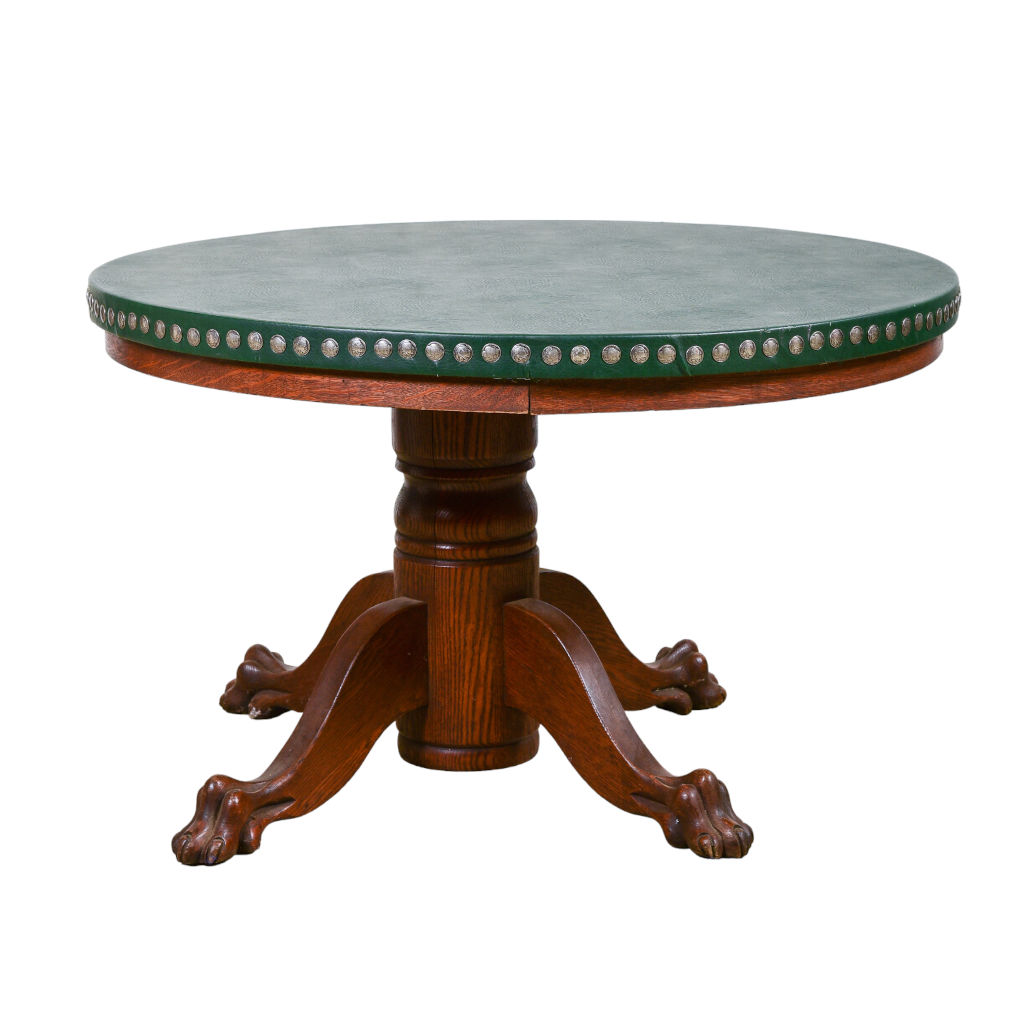 Round gaming table covered with green