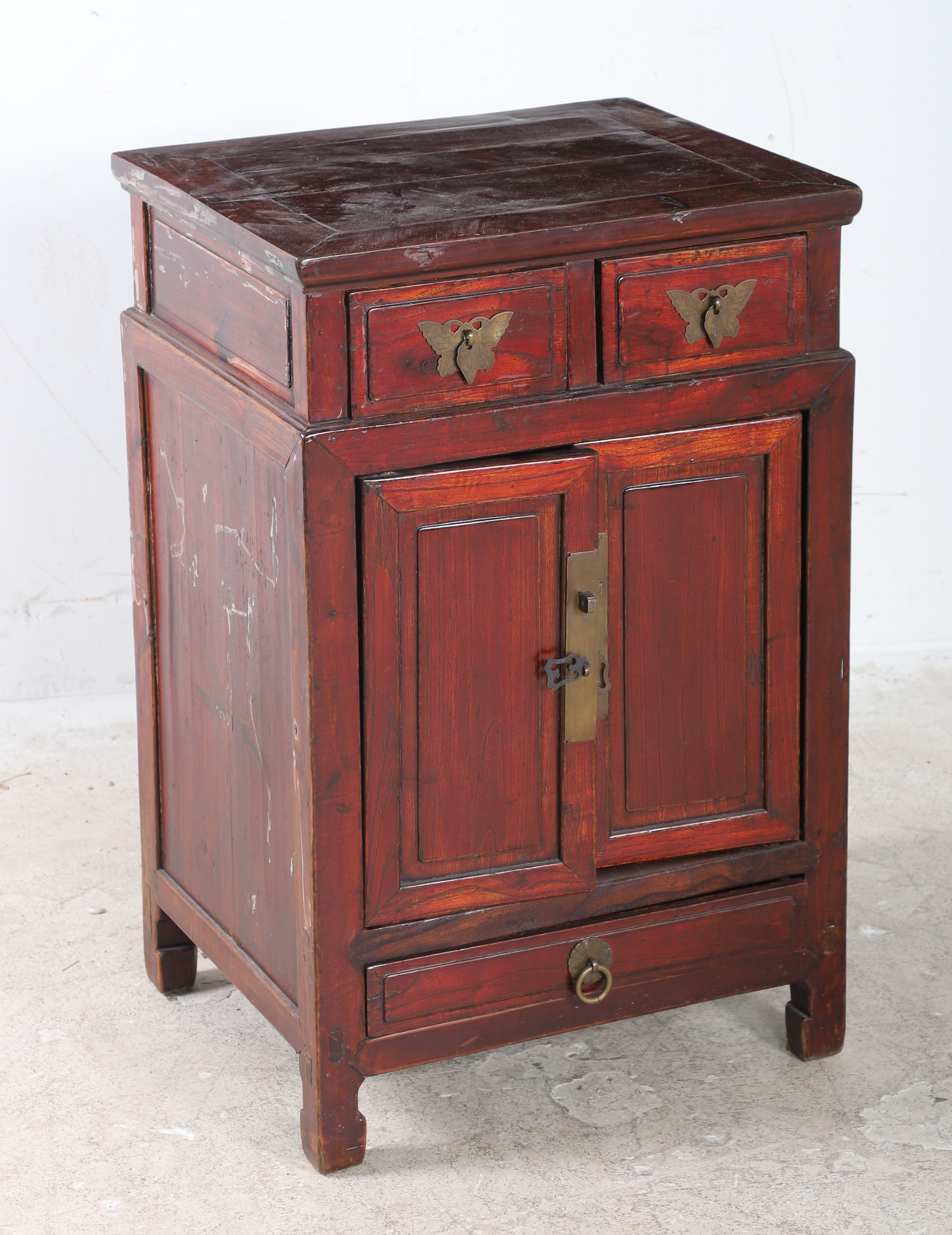 Chinese elmwood cabinet, two short