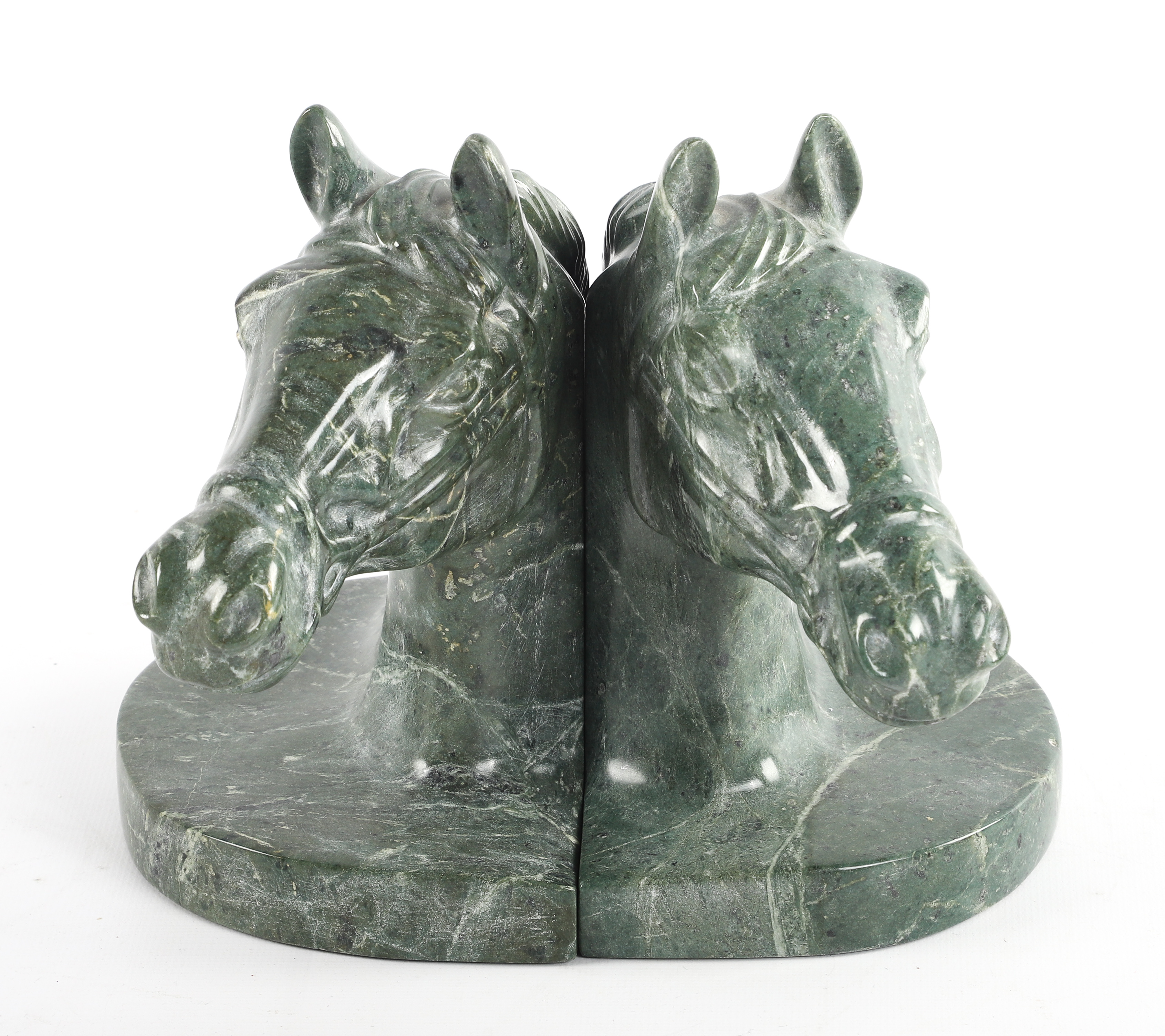 Pair Polished Green Marble Horse
