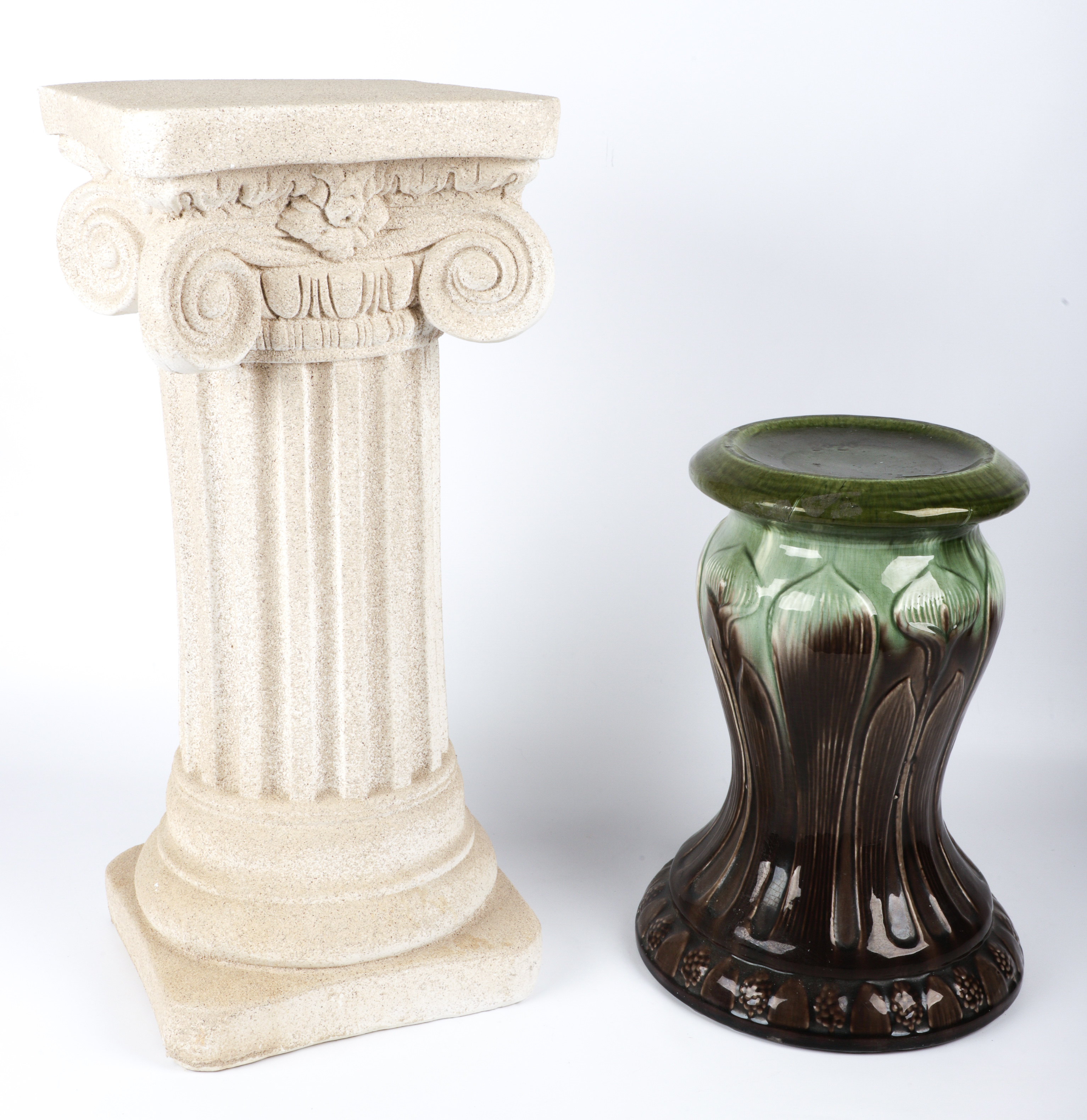 (2) Pedestals, c/o unmarked majolica