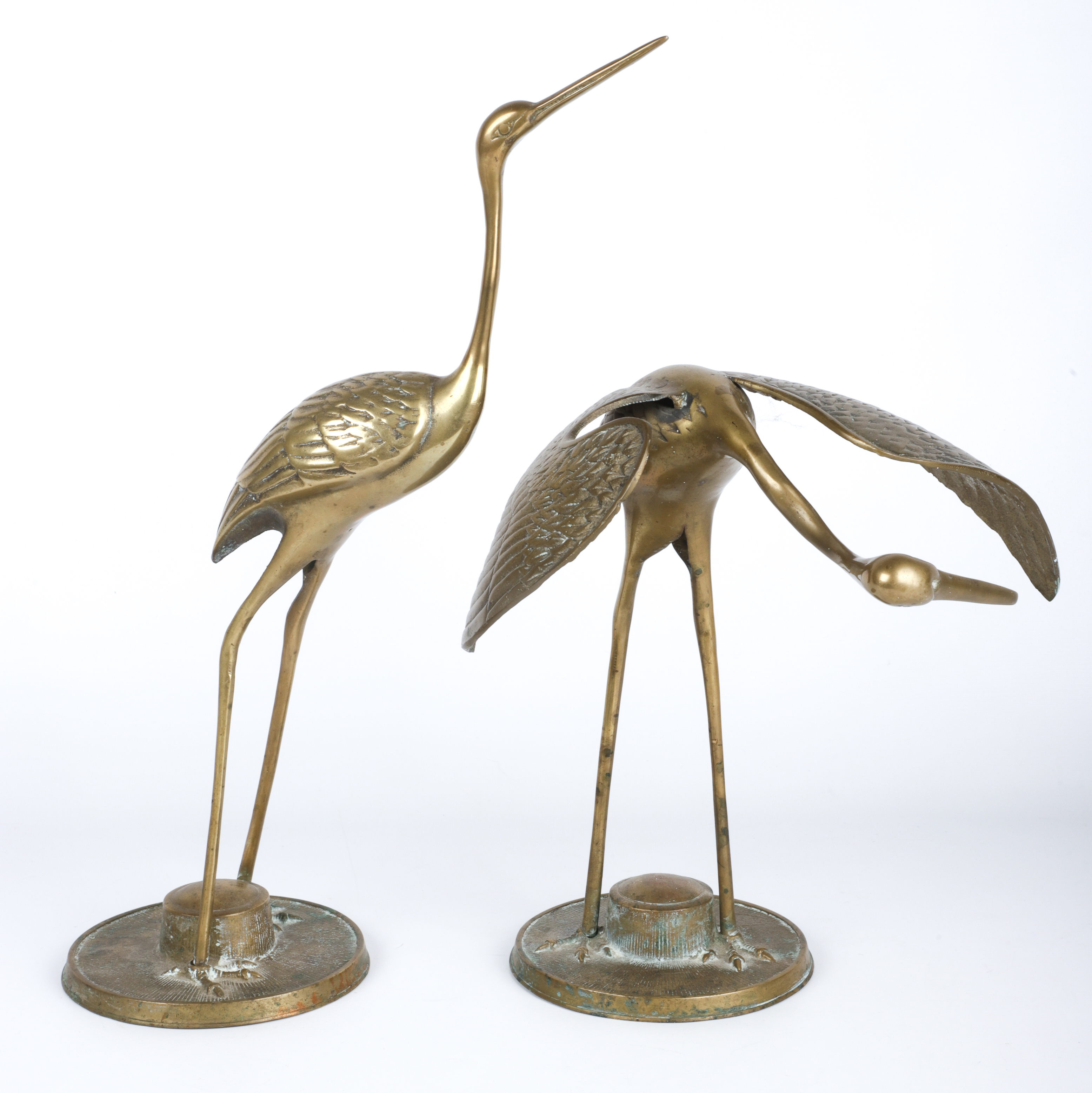 (2) Brass crane figures, tallest