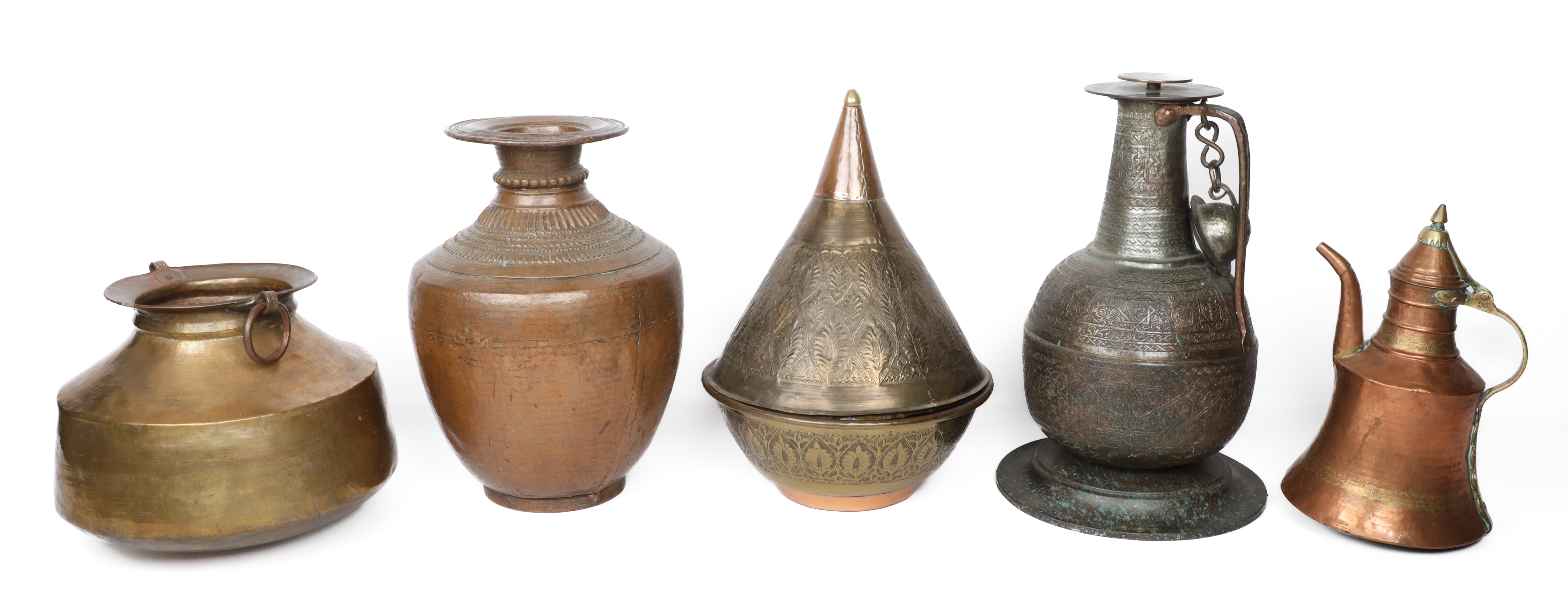  5 Mixed Metal Indian Vessels 3ca8cc