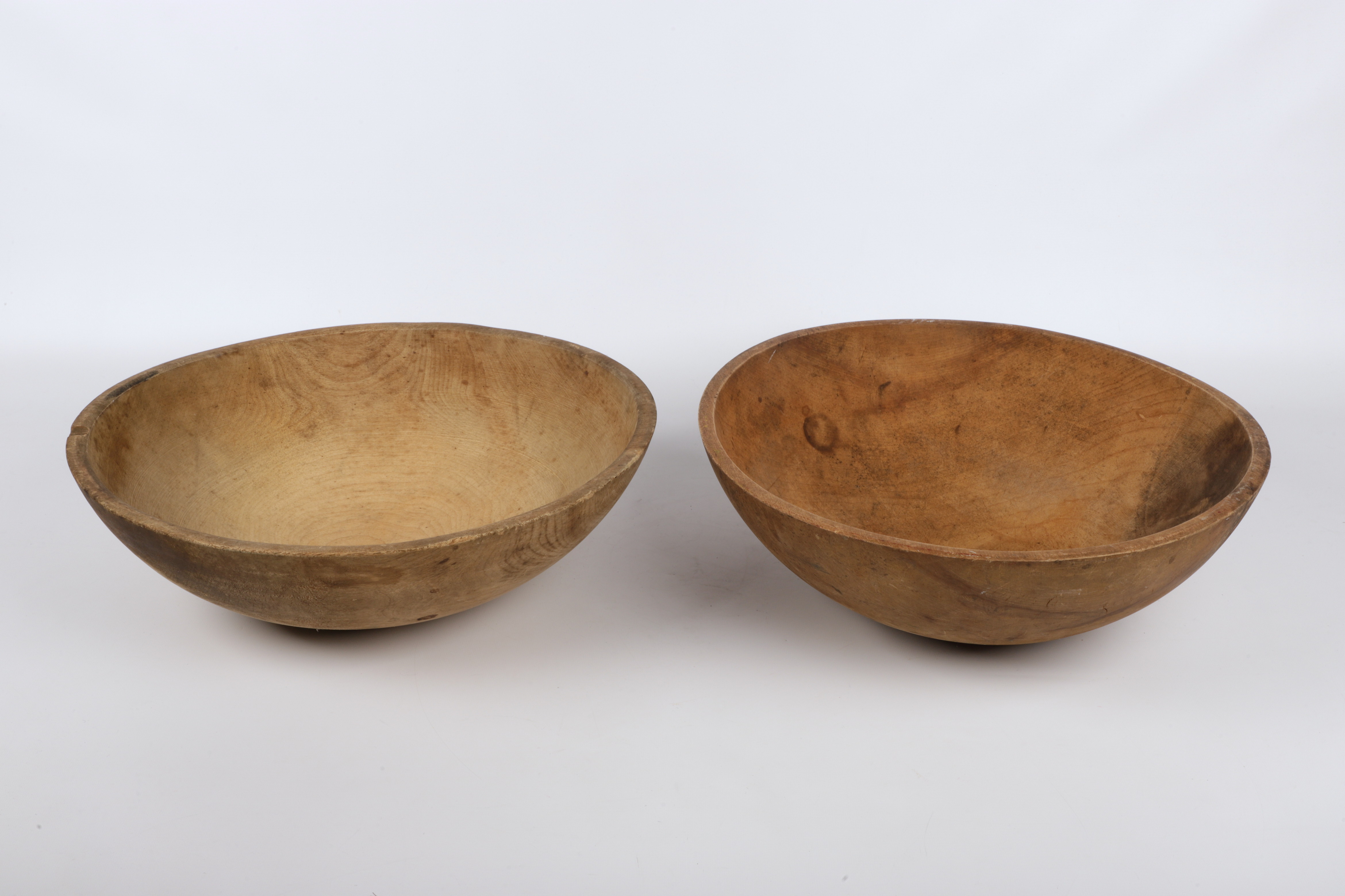 (2) Large turned wood dough bowls,