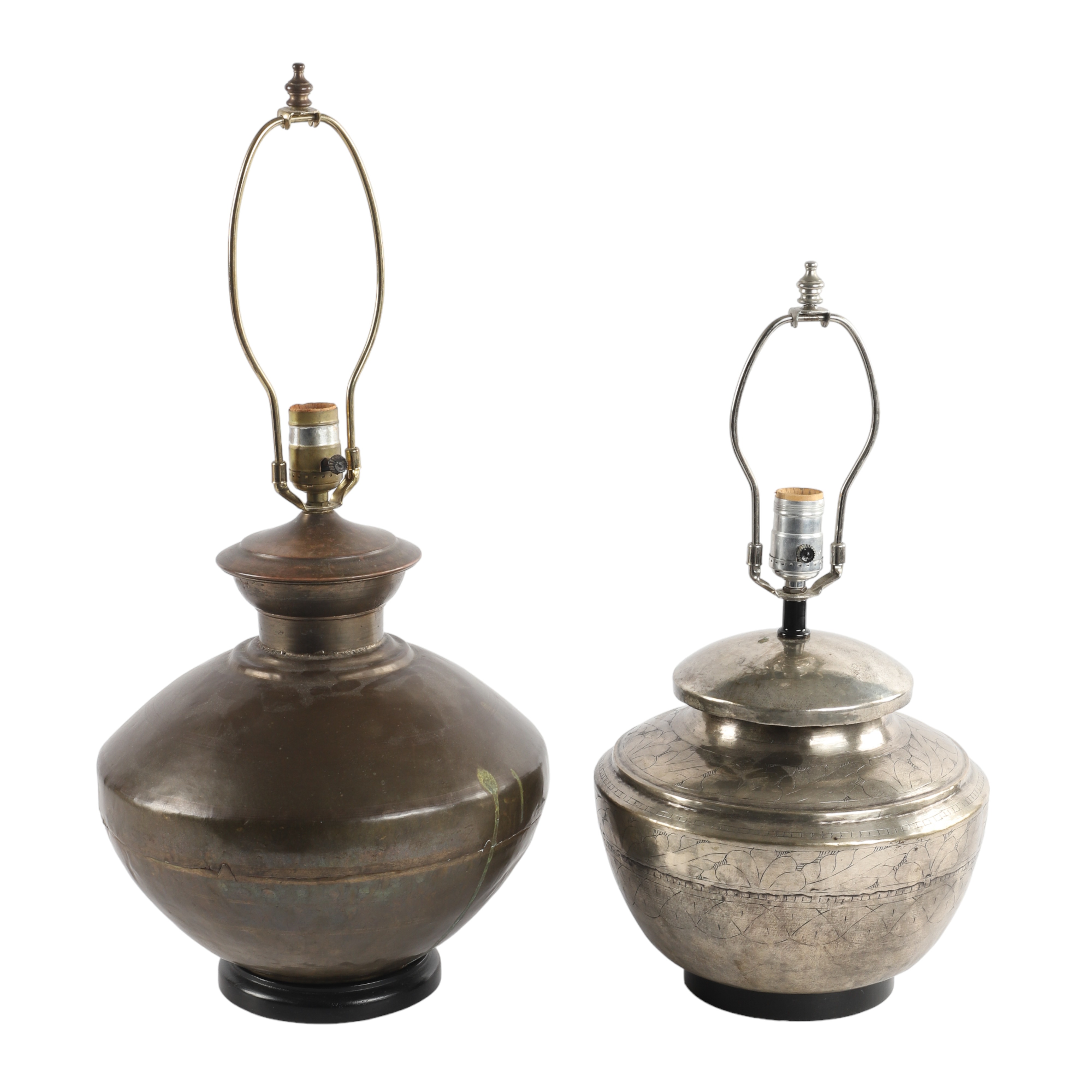  2 Asian metal jars mounted as 3ca902