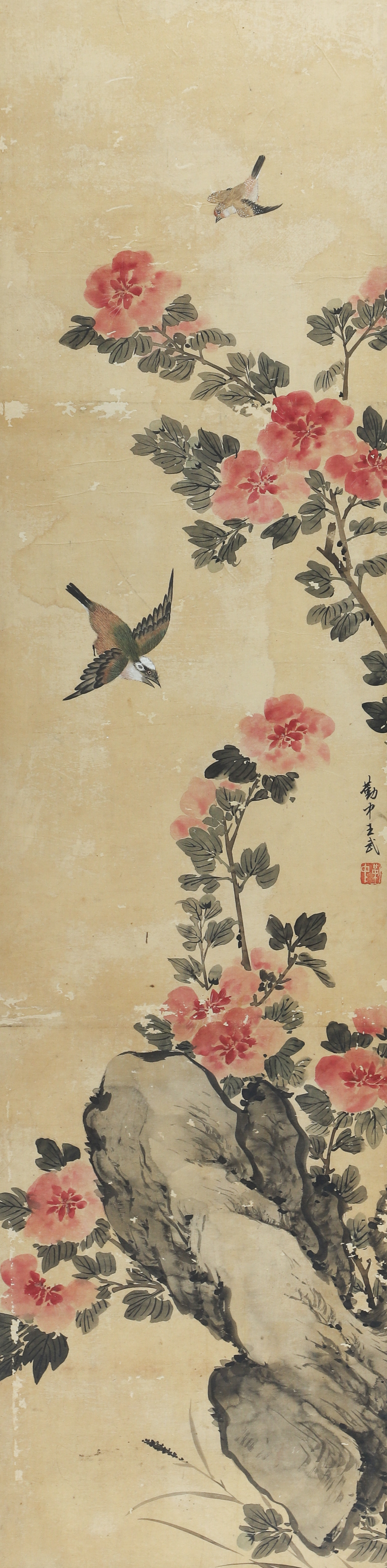 Chinese scroll, flowers & birds,