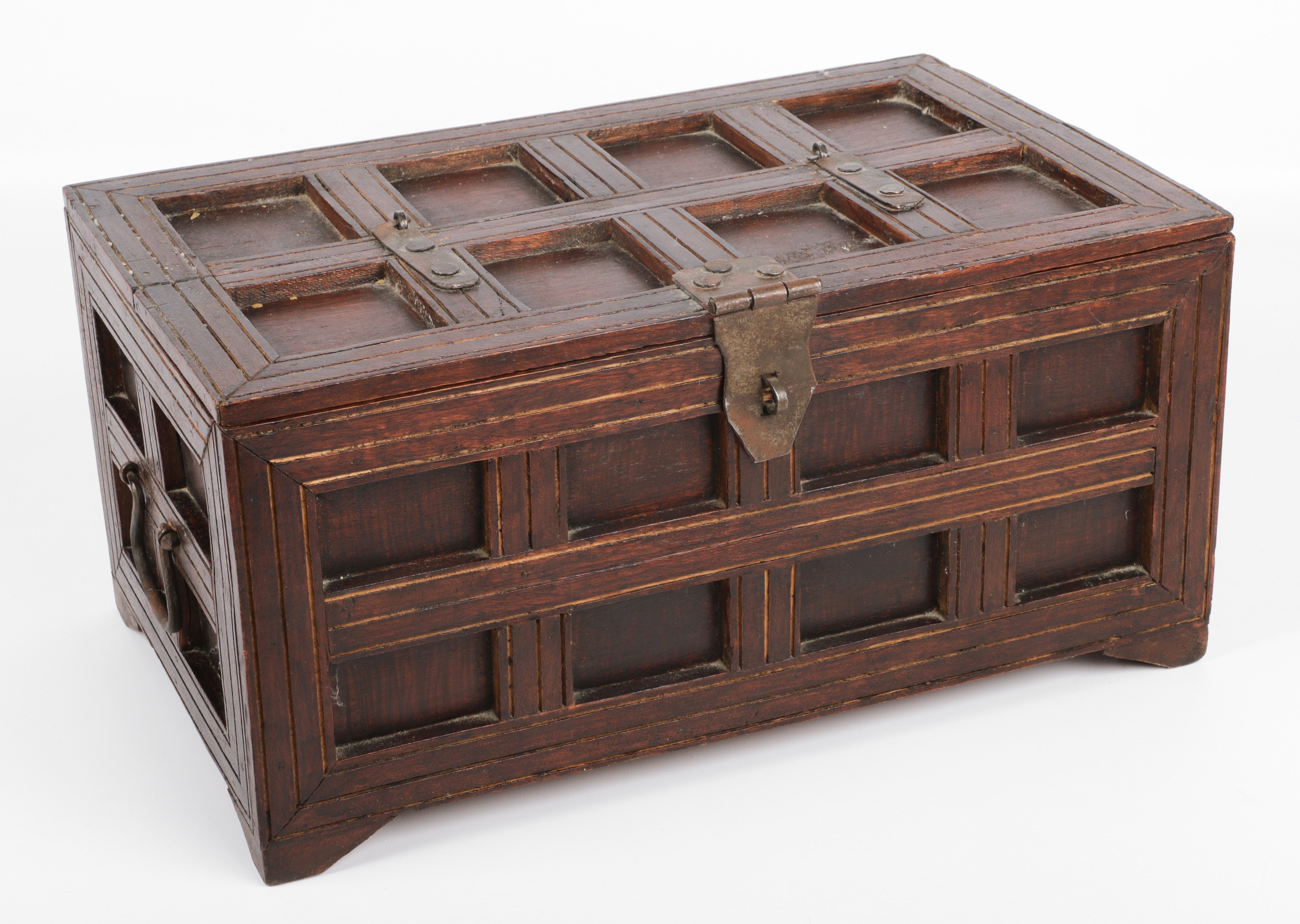 Chinese wood storage box, brass