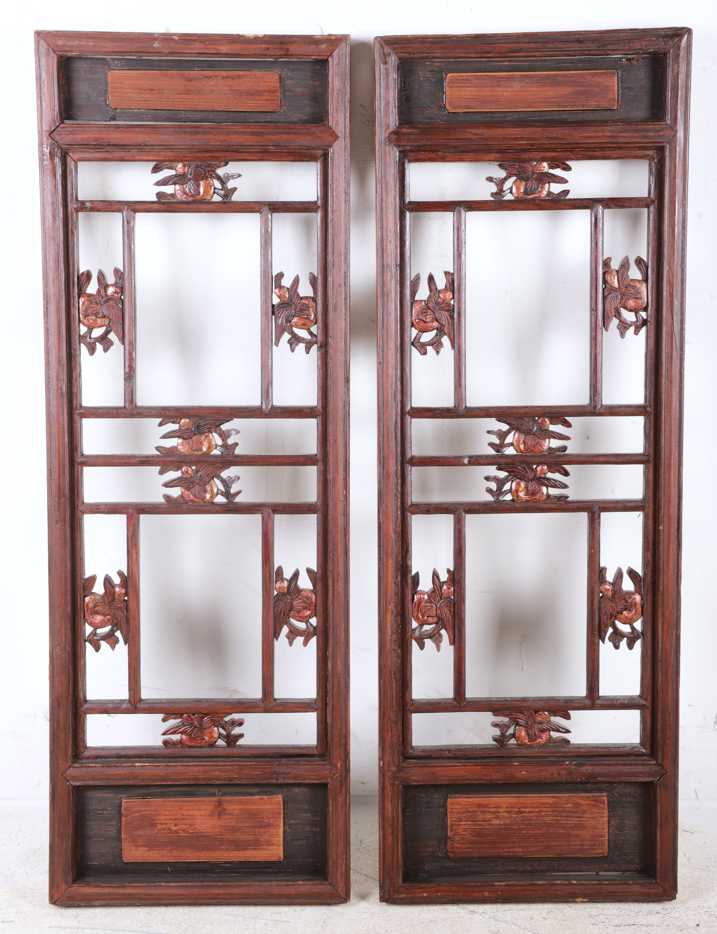 Pair of Chinese carved wood panels,