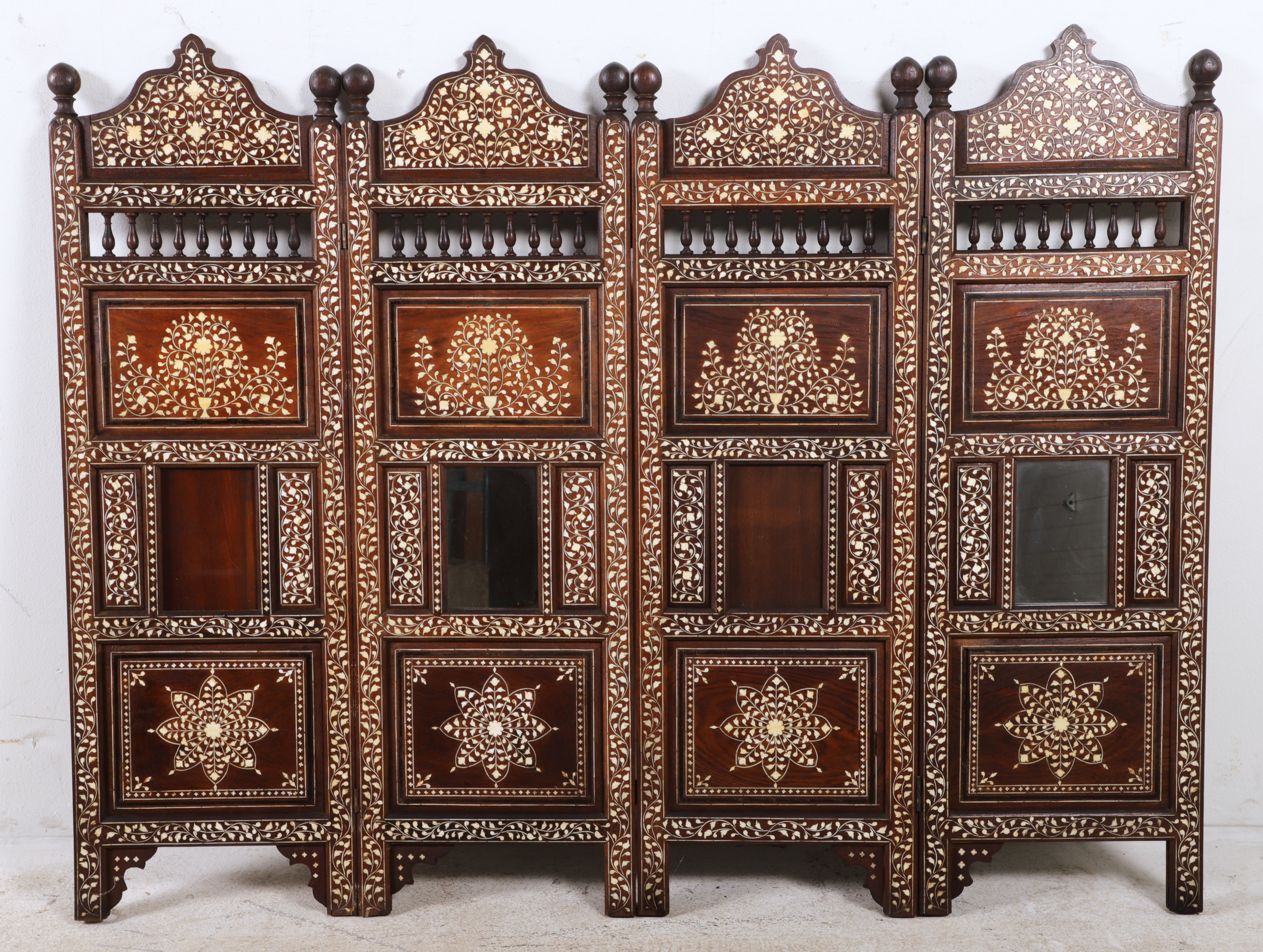 Indian inlaid wood 4 panel screen  3ca938