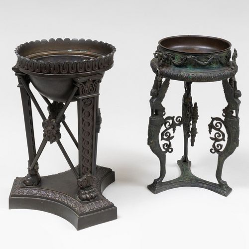 TWO ITALIAN PATINATED BRONZE STANDS  3ca951