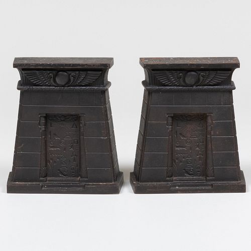 PAIR OF EGYPTIAN REVIVAL PATINATED-METAL
