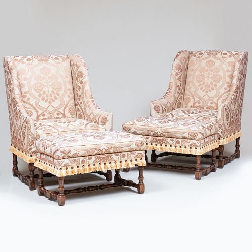 PAIR OF DAMASK UPHOLSTERED WING 3ca983