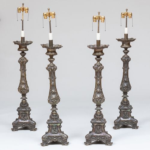 SET OF FOUR ITALIAN PATINATED BRONZE