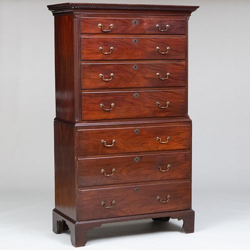 GEORGE III CARVED MAHOGANY CHEST-ON-CHESTIn