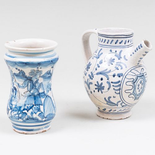 ITALIAN FAIENCE SYRUP JAR AND AN