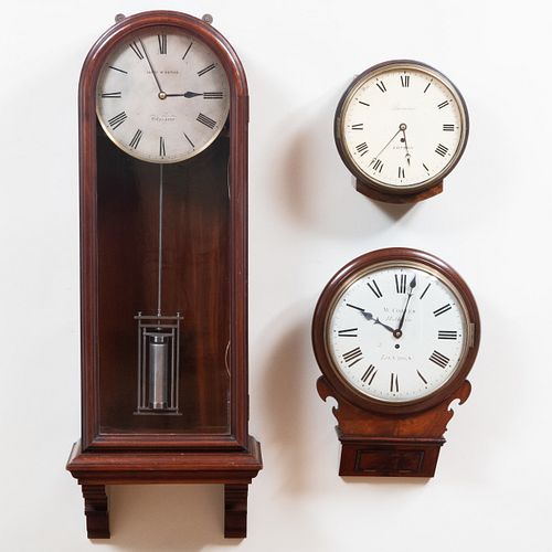 THREE VICTORIAN MAHOGANY WALL CLOCKSComprising English 3caa5a