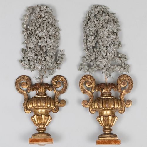 PAIR OF BEADED AND GILTWOOD TOPIARY