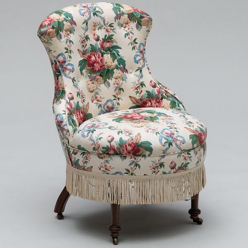 CHINTZ BUTTON-TUFTED UPHOLSTERED