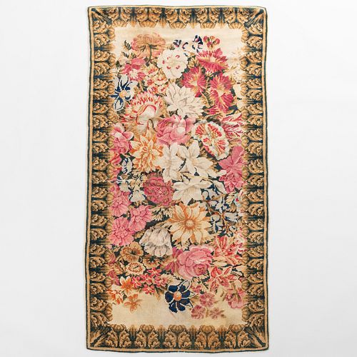 ENGLISH FLORAL NEEDLEWORK RUGLined.

Approximately