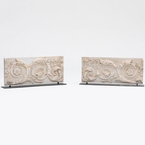 TWO FOLIATE SCROLLED CARVED MARBLE 3cab63