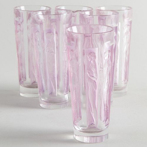 SET OF SIX LALIQUE PATINATED GLASS