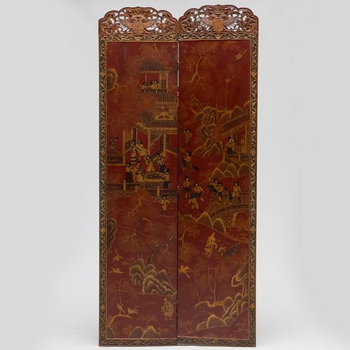 CHINESE RED PAINTED AND PARCEL-GILT