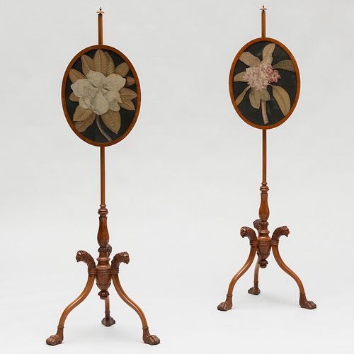 PAIR OF GEORGE III SATINWOOD POLE