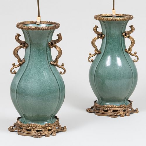 PAIR OF GILT METAL MOUNTED CELADON 3cabfb