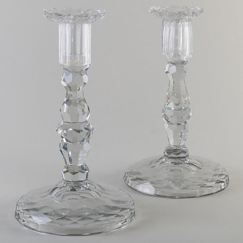 PAIR OF GEORGE III CUT GLASS CANDLESTICKS11 3cac2d