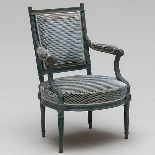 LOUIS XVI PAINTED FAUTEUIL EN CABRIOLET,