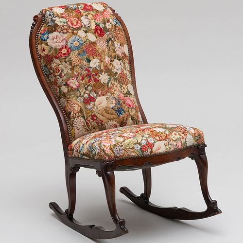 VICTORIAN MAHOGANY AND NEEDLEWORK UPHOLSTERED