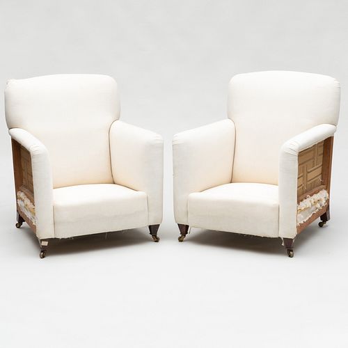 PAIR OF LATE VICTORIAN MUSLIN UPHOLSTERED
