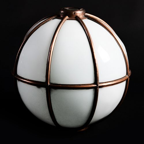 COPPER-MOUNTED WHITE GLASS GLOBE